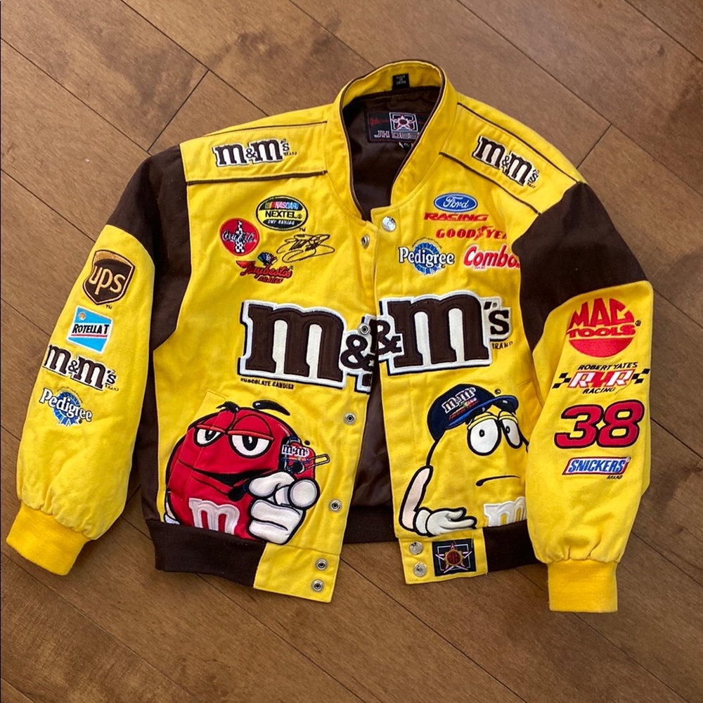 M&M'S Yellow and Brown Racing Jacket with NASCAR Style